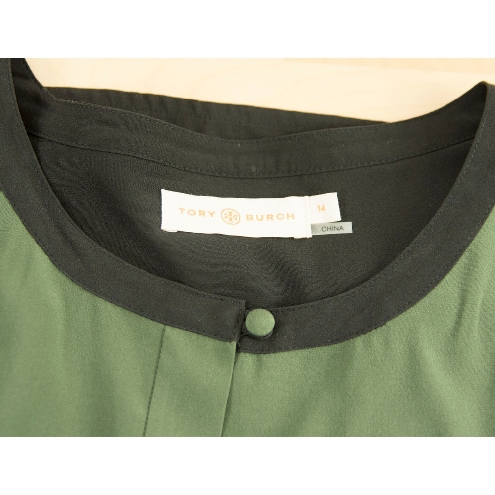 Tory Burch Olive Black Silk Colorblock Blouse 14 - Picture 3 of 4